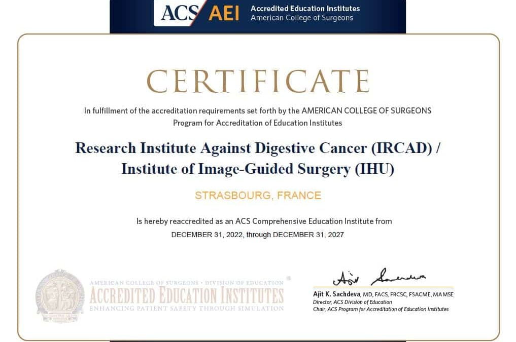 Accréditation de l’American College of Surgeons renouvelée pour l’IHU / IRCAD jusqu’en 2027